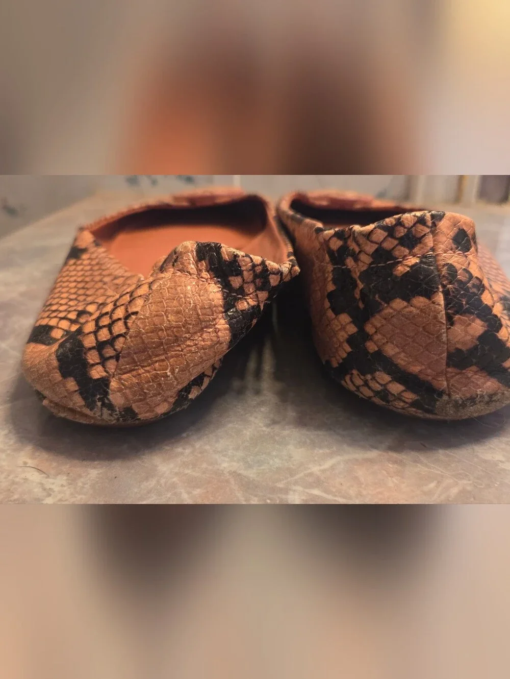 Tory Burch Pink Snake-Print Leather Ballet Flats